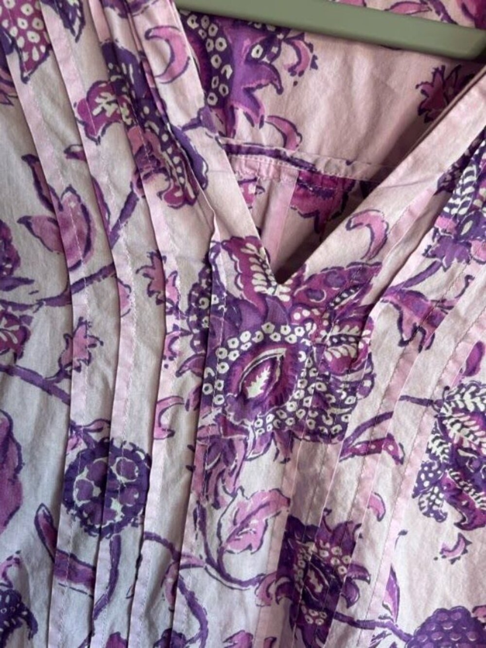 Lands End Top Womens 2X Popover Purple Floral Lightweight Cotton Pintuck Pleat - Picture 9 of 10